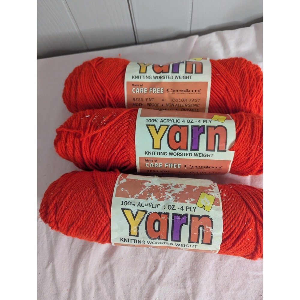 Vintage 3 lot red Acrylic Yarn knitting worsted weight creslan skein crochet